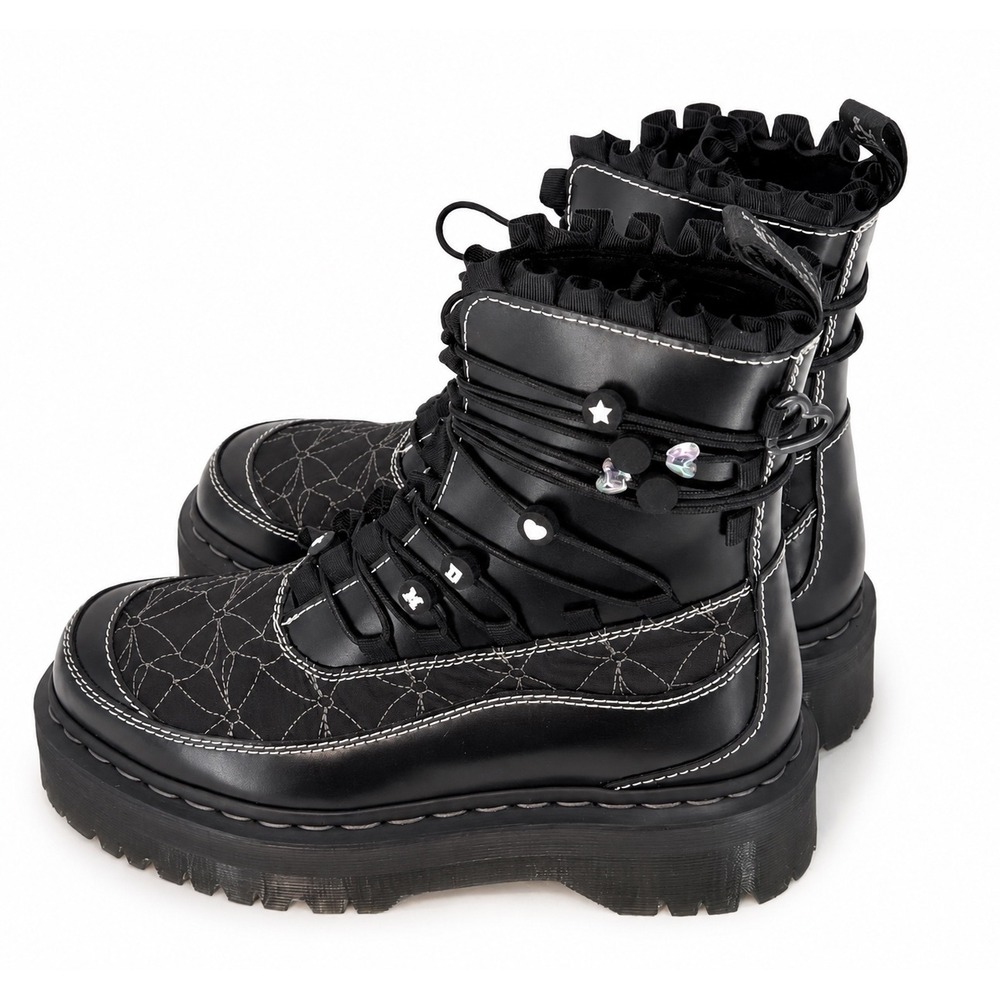 Dr. Martens Jadon Frill Black Leather Platform Boots Stitch Charms 8 Goth 111-04 - Picture 5 of 12
